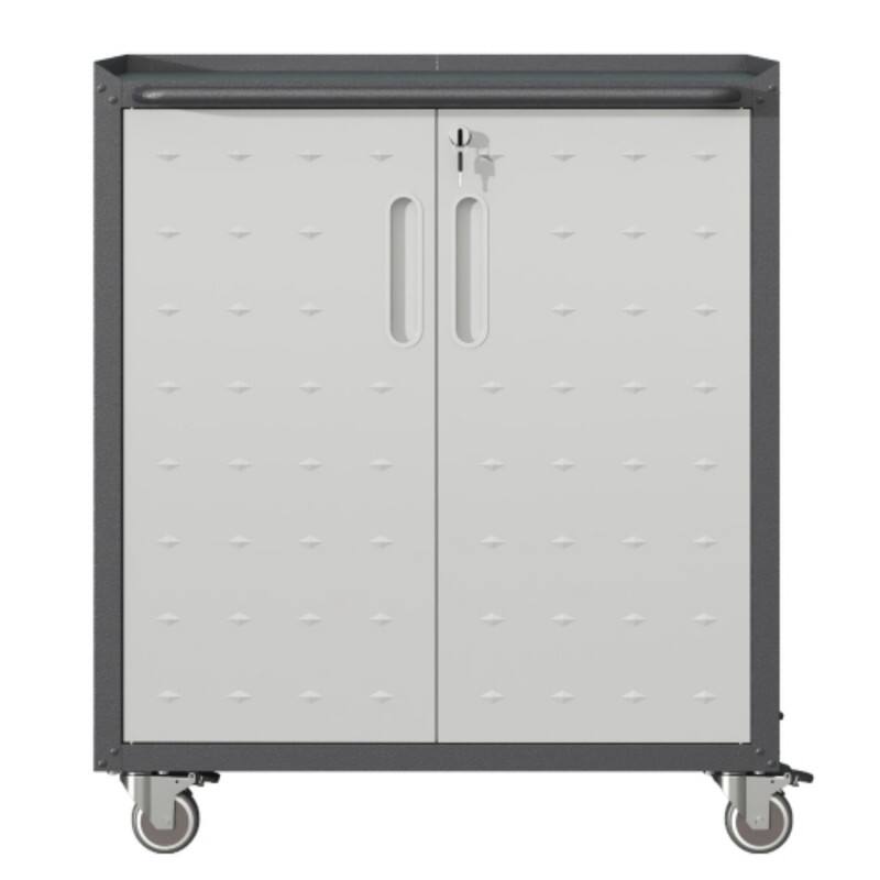 Angle. ALEXOUN - Heavy-Duty Metal Garage Storage Cabinet with Wheels, Lockable and Adjustable Shelves for Garage, Office, Home - Gray.