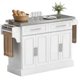 Homcom - Rolling Kitchen Island Cart with Cabinets and Drawers - White