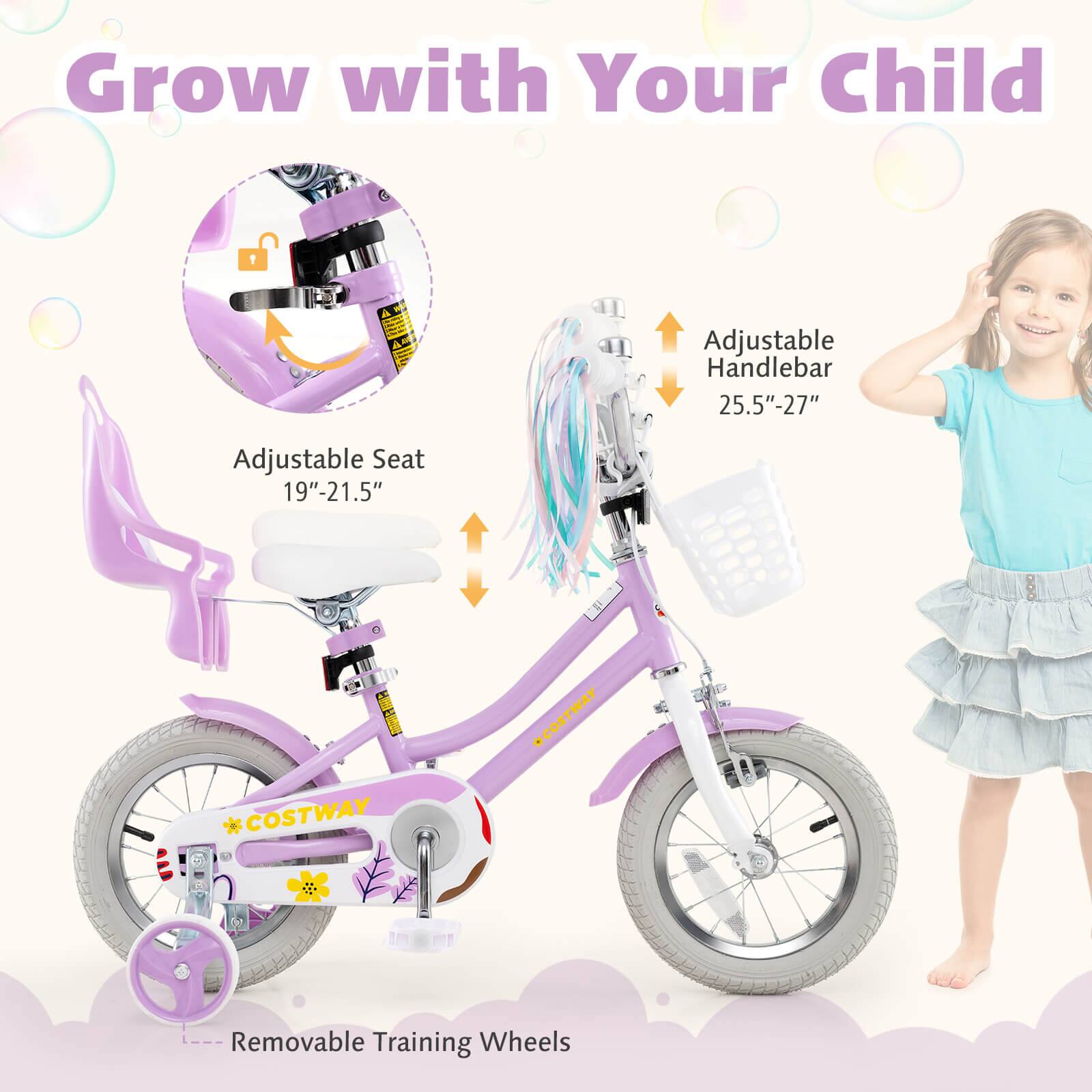 Grow with Your Child

Adjustable Seat  
19"-21.5"

Adjustable Handlebar  
25.5"-27"

Removable Training Wheels

COSTWAY