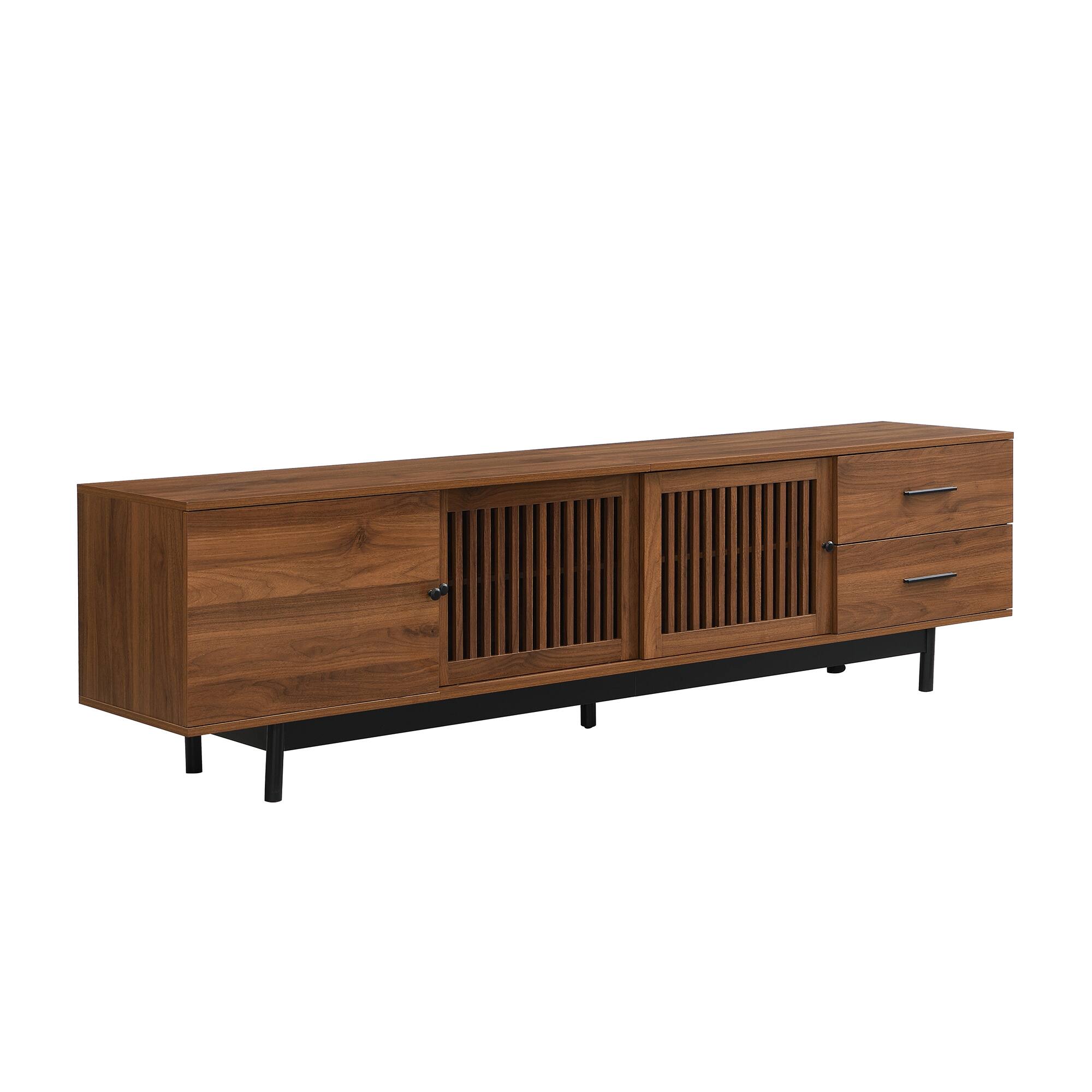 Alt View 5. MERAVOM - Mid-Century Modern TV Stand for TVs Up to 85", Entertainment Center with Storage Cabinets and 2 Drawers for Living Room - Walnut.