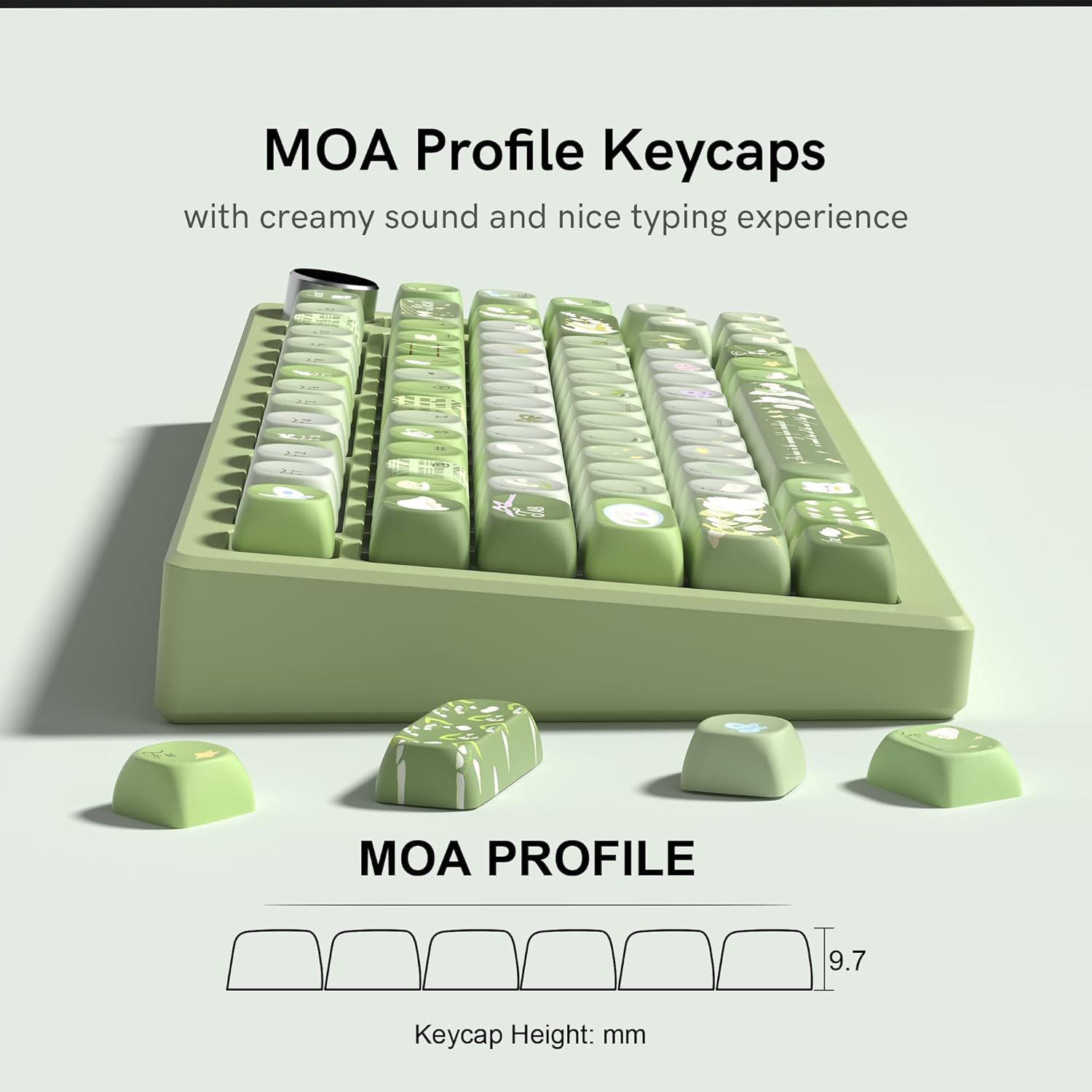 MOA Profile Keycaps with creamy sound and nice typing experience

MOA PROFILE

Keycap Height: 9.7 mm