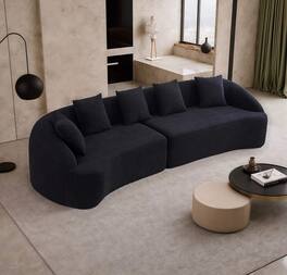 Roomtec - Compression Sponge Sofa Curved Modular Sectional 30D HighDensity Chenille Sleeper Couch for ApartmentLiving room - Black