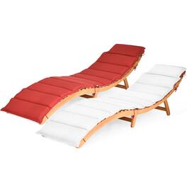 Gymax - 2PCS Outdoor Folding Chaise Eucalyptus Lounge Chair w/ Double-sided Cushion - natural
