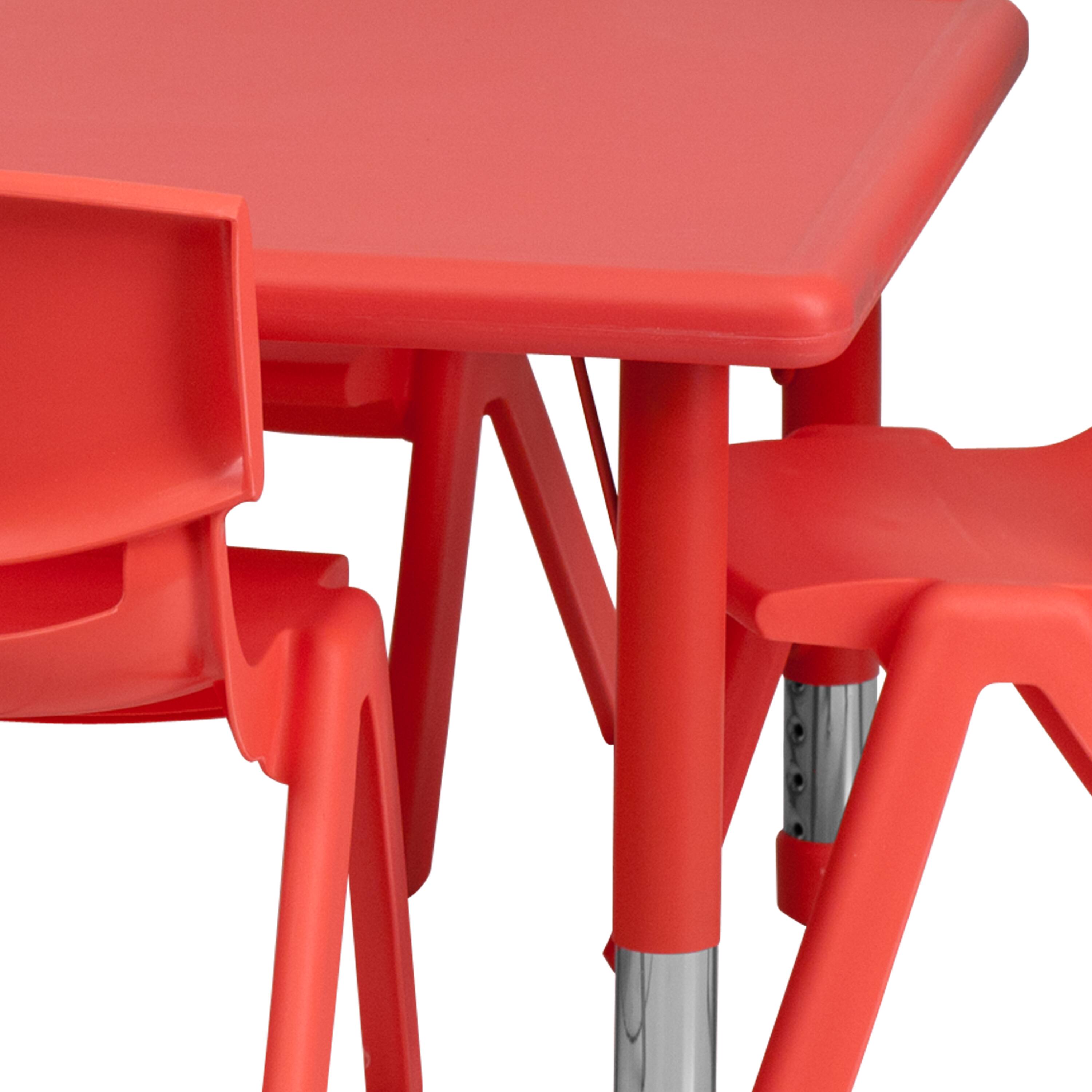 Alt View 5. Emma + Oliver - 24"W x 48"L Rectangular Plastic Height Adjustable Activity Table Set with 6 Chairs - Red.