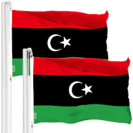 G128 - Libya Flag 2-Pack 3x5 Ft 150D Polyester Indoor/Outdoor Brass Grommets - Red, Black, Green