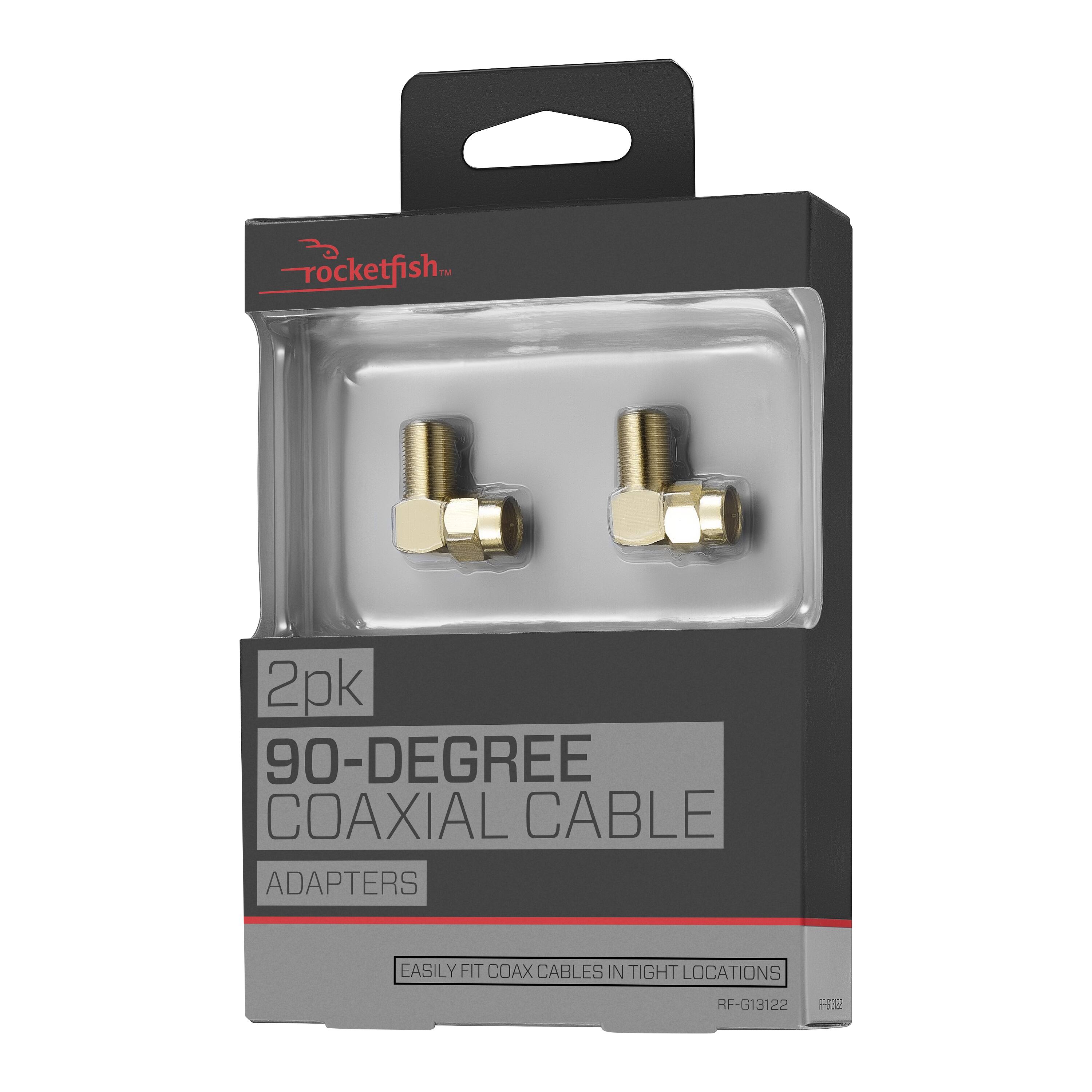 rocketfish. i 2pk 90-DEGREE COAXIAL CABLE ADAPTERS EASILY FIT COAX CABLES IN TIGHT LOCATIONS RF-G13122