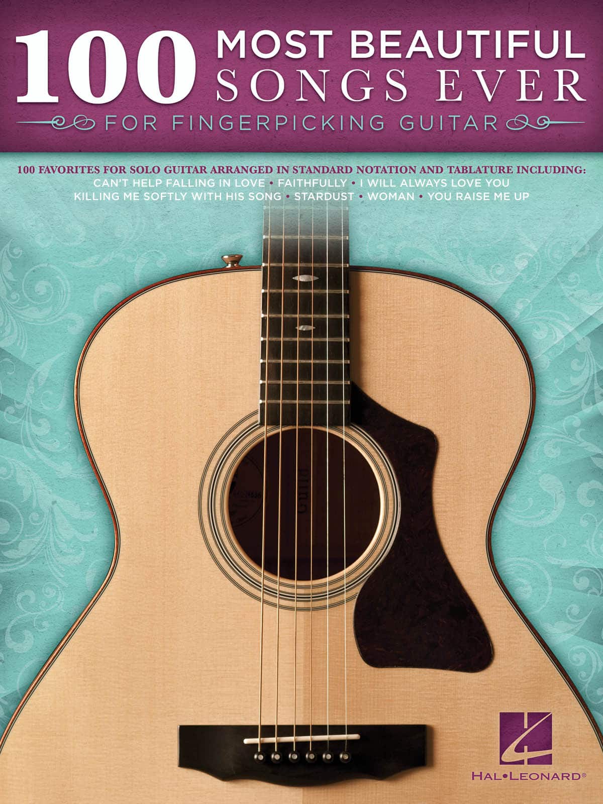 100 Most Beautiful Songs Ever for Fingerpicking Guitar

100 Favorites for Solo Guitar Arranged in Standard Notation and Tablature Including:
- Can't Help Falling in Love
- Faithfully
- I Will Always Love You
- Killing Me Softly with His Song
- Stardust
- Woman
- You Raise Me Up

Hal Leonard