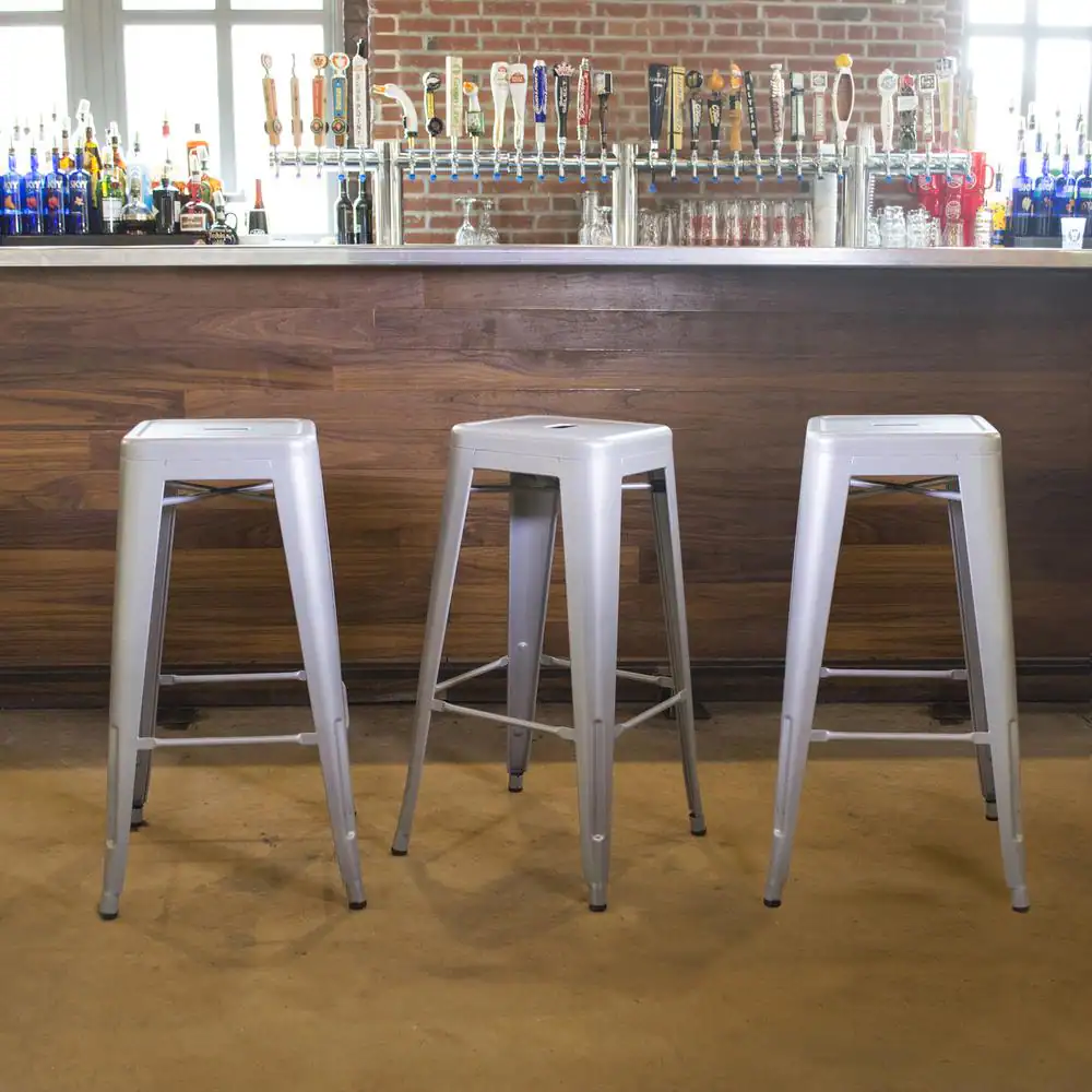 Angle. AmeriHome - AmeriHome Loft Silver 24 in. Metal Bar Stool - 3 Piece - Silver.