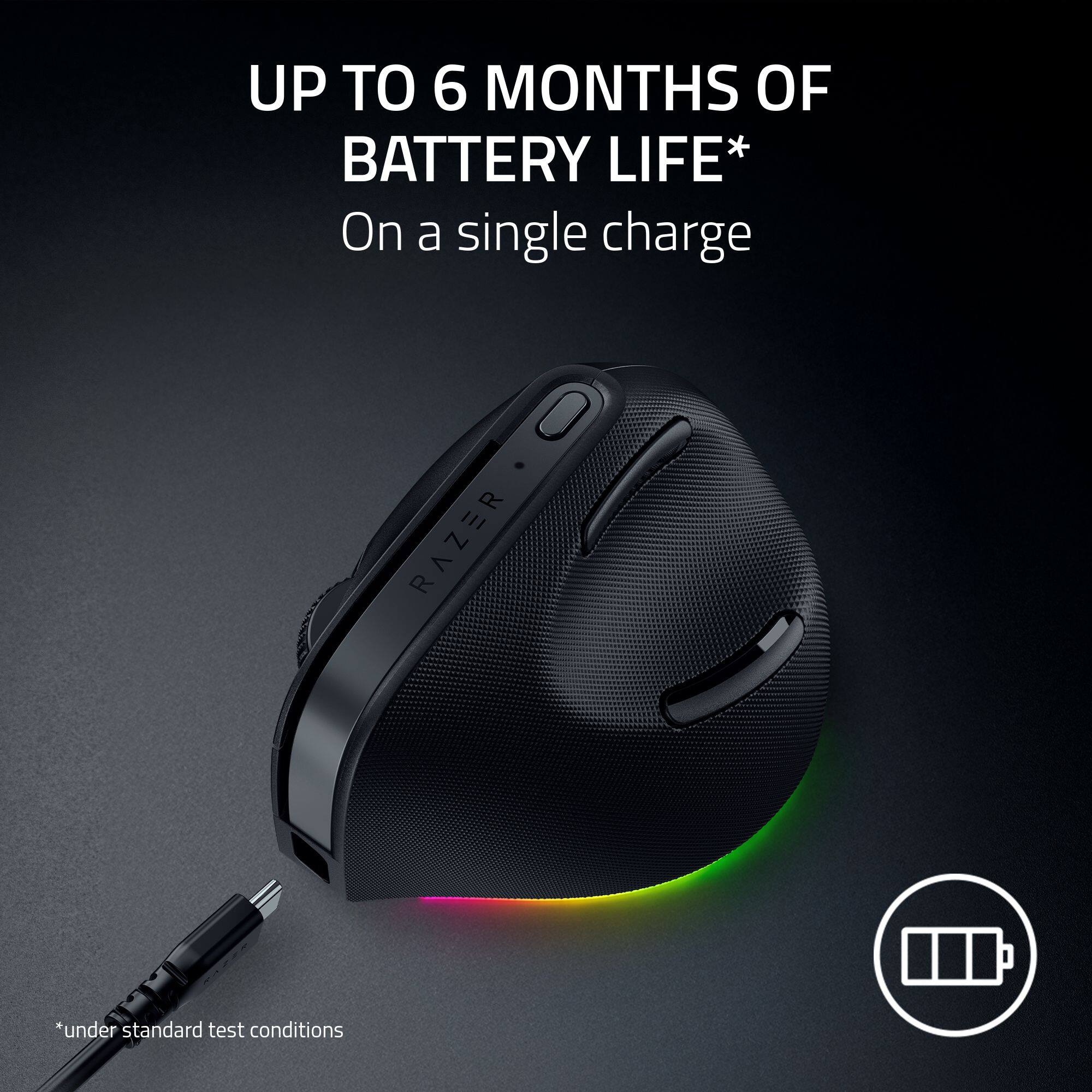 "Up to 6 months of battery life on a single charge with the Razer."