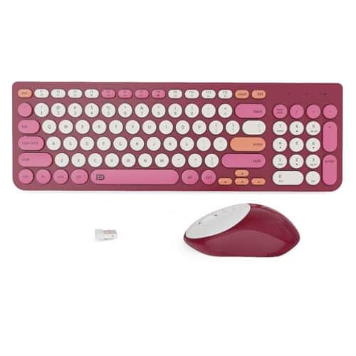 Reds Spade - Keyboards Mouse Combos Colorful Cute Typewriter Full size Retro Round Creamy 2 Sleep Mode Office And Set For - 96 Keys Rose Red Colorful