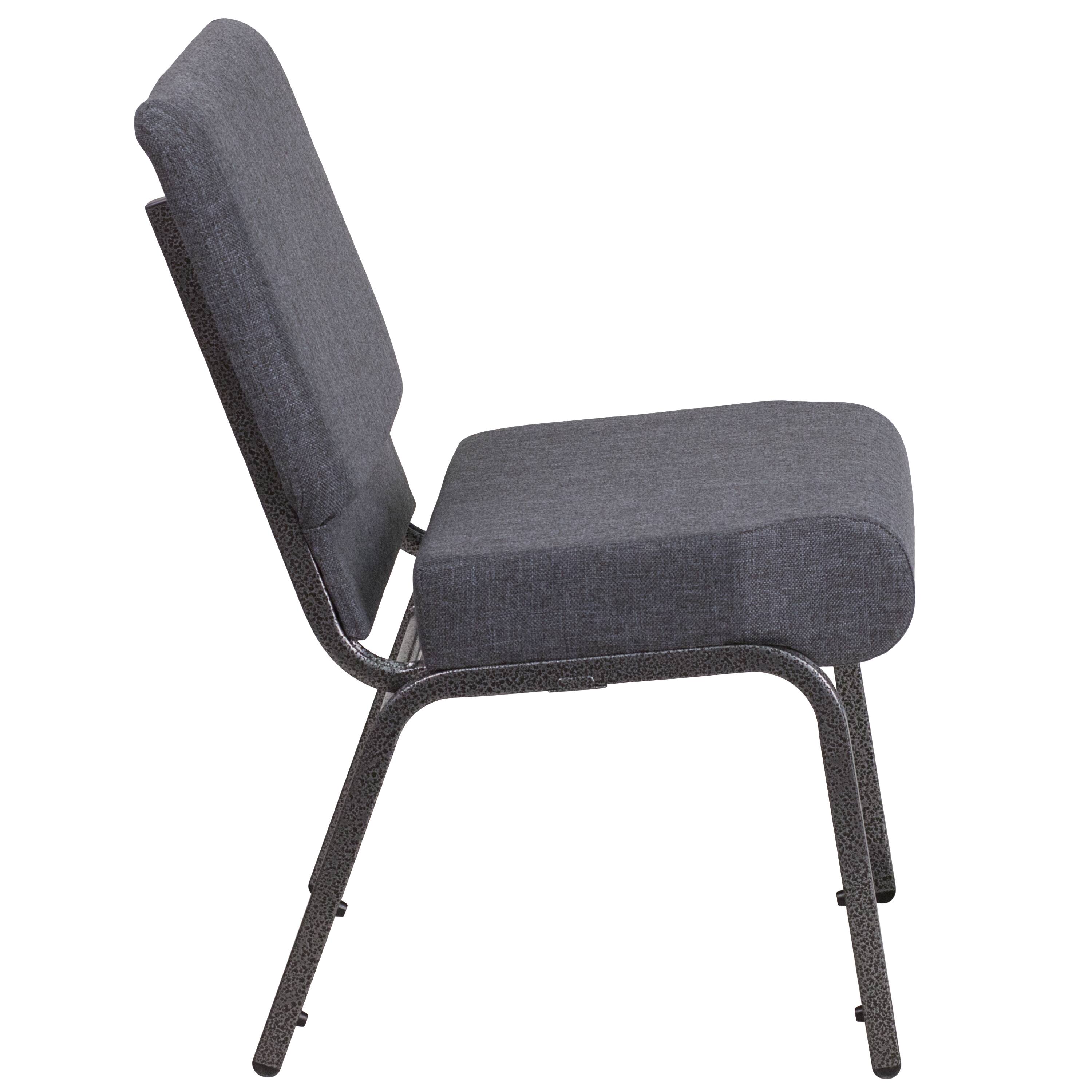 Alt View 7. Emma + Oliver - 4 Pack 21''W Stacking Church Chair - Dark Gray Fabric/Silver Vein Frame.
