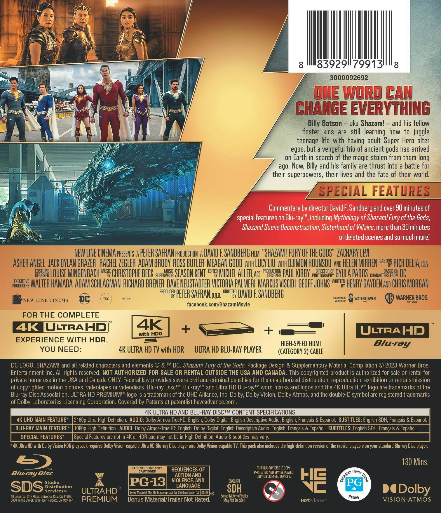 Back. Shazam!: Fury of the Gods   - 4K Blu-Ray.