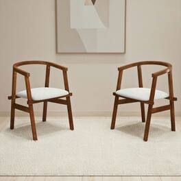 Kadyn - Set of 2 Dining Room Chairs with Wrap-Around Armrests, Solid Rubberwood in Walnut and Beige - Brown