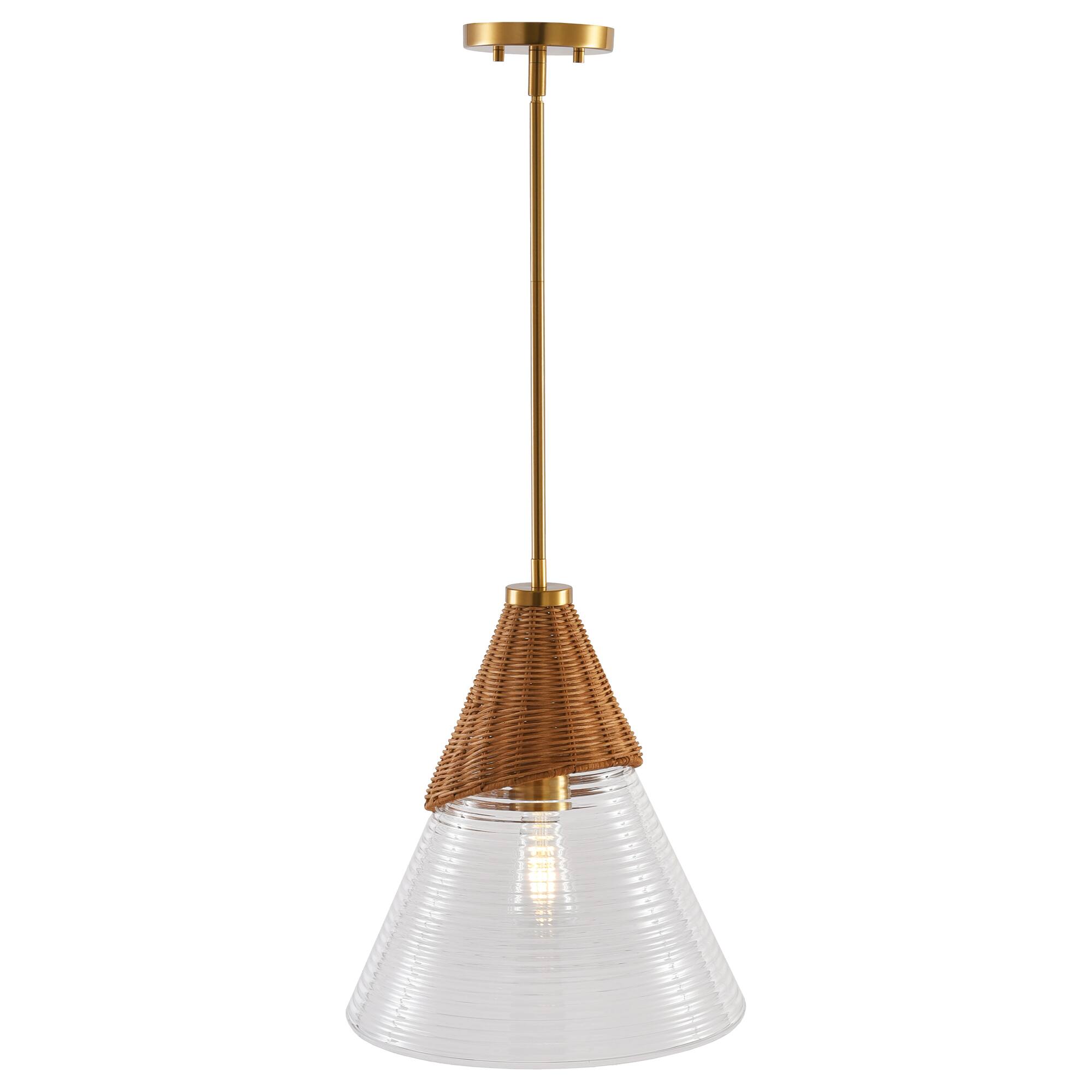 Alt View 4. Parrot Uncle - 1-Light Natural Modern Brass Hand-Woven Rattan Hanging Lamp Pendant Light - Brass.