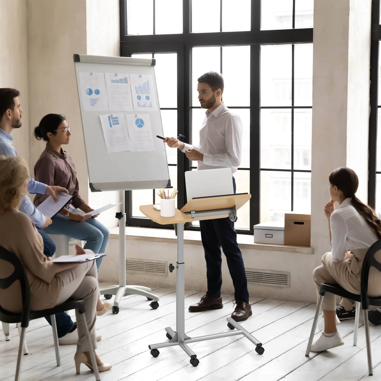 Alt View 4. Costway - Costway Mobile Standing Desk Height Adjustable Sit to Stand Laptop Desk, Natural - Natural.