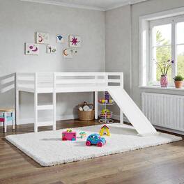 Hivvago - Compact Twin Loft Bed in Wood with Stable Design and Slide Feature - White