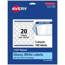Avery - Round Labels with Sure Feed, 1.5" Diameter, 100 Glossy Labels - White