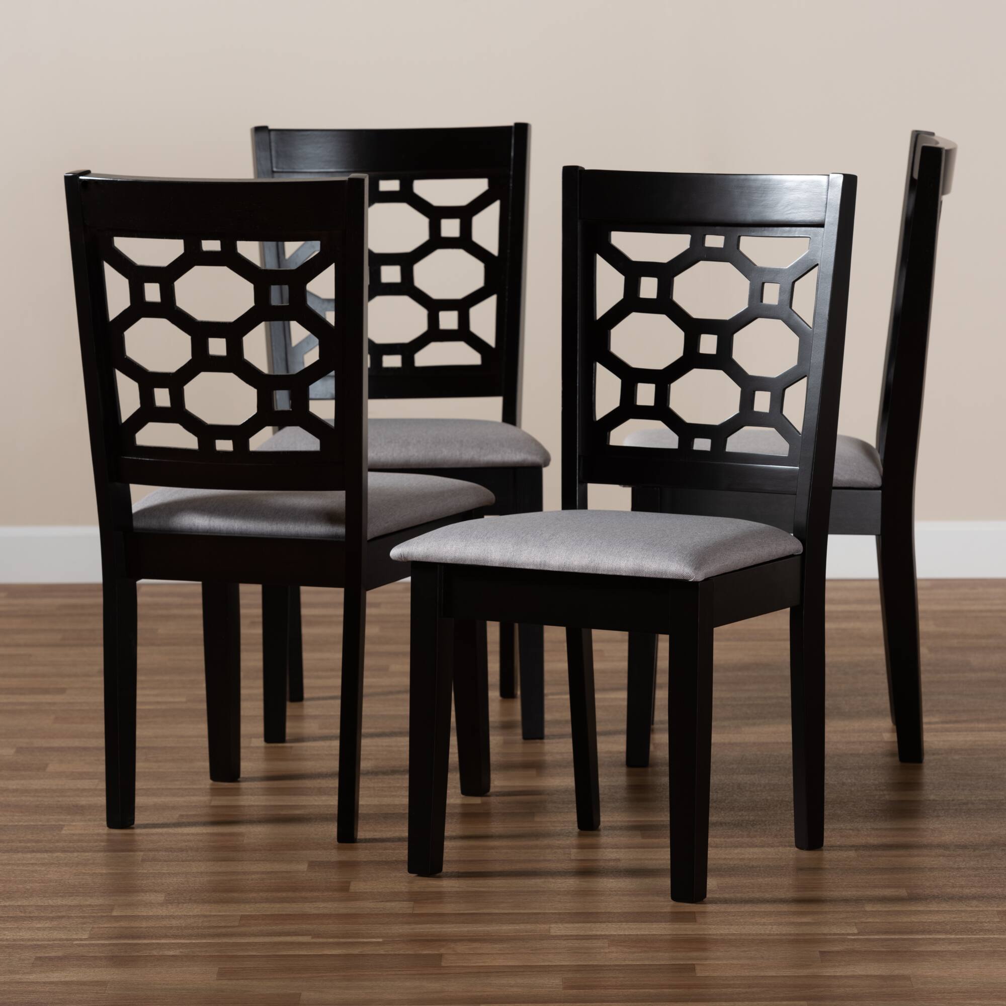 Alt View 1. Baxton Studio - Peter Modern Fabric Upholstered and Finished Wood 4-Piece Dining Chair Set - Grey/Dark brown.