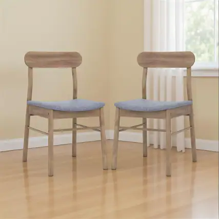 Front. Pefilos - PU Leather Upholstered Dining Chair Set of 2, Padded Seat, Sturdy Wood Frame, Gray - Gray.