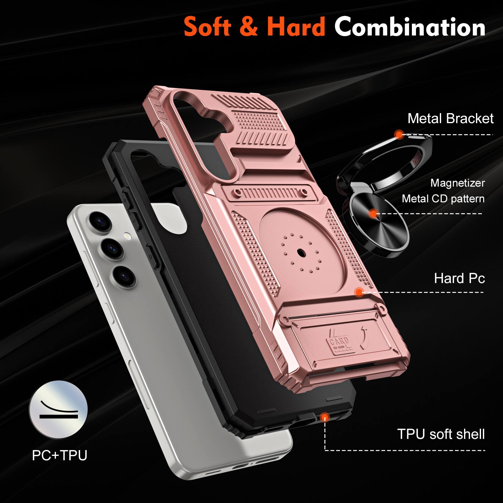 Soft & Hard Combination Metal Bracket Magnetizer Metal CD pattern Hard Pc C CARD - - - PC+TPU TPU soft shell