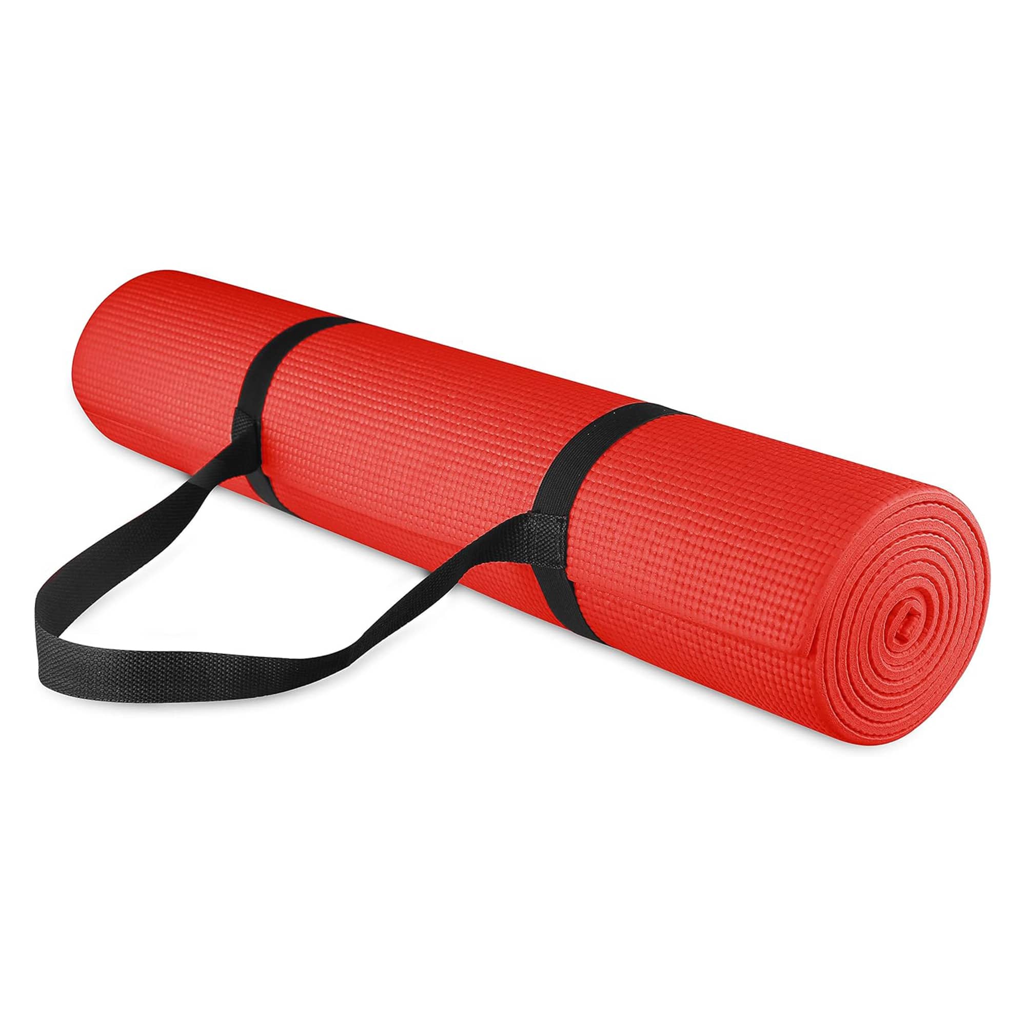 Fitvids - 1/4” High Density Thick Non Slip Workout Yoga Mat and Carry Strap - Red