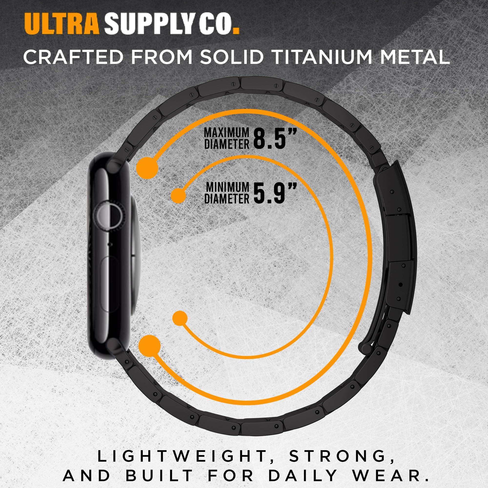 ULTRA SUPPLY CO.  
CRAFTED FROM SOLID TITANIUM METAL  

MAXIMUM DIAMETER 8.5"  
MINIMUM DIAMETER 5.9"  

LIGHTWEIGHT, STRONG, AND BUILT FOR DAILY WEAR.