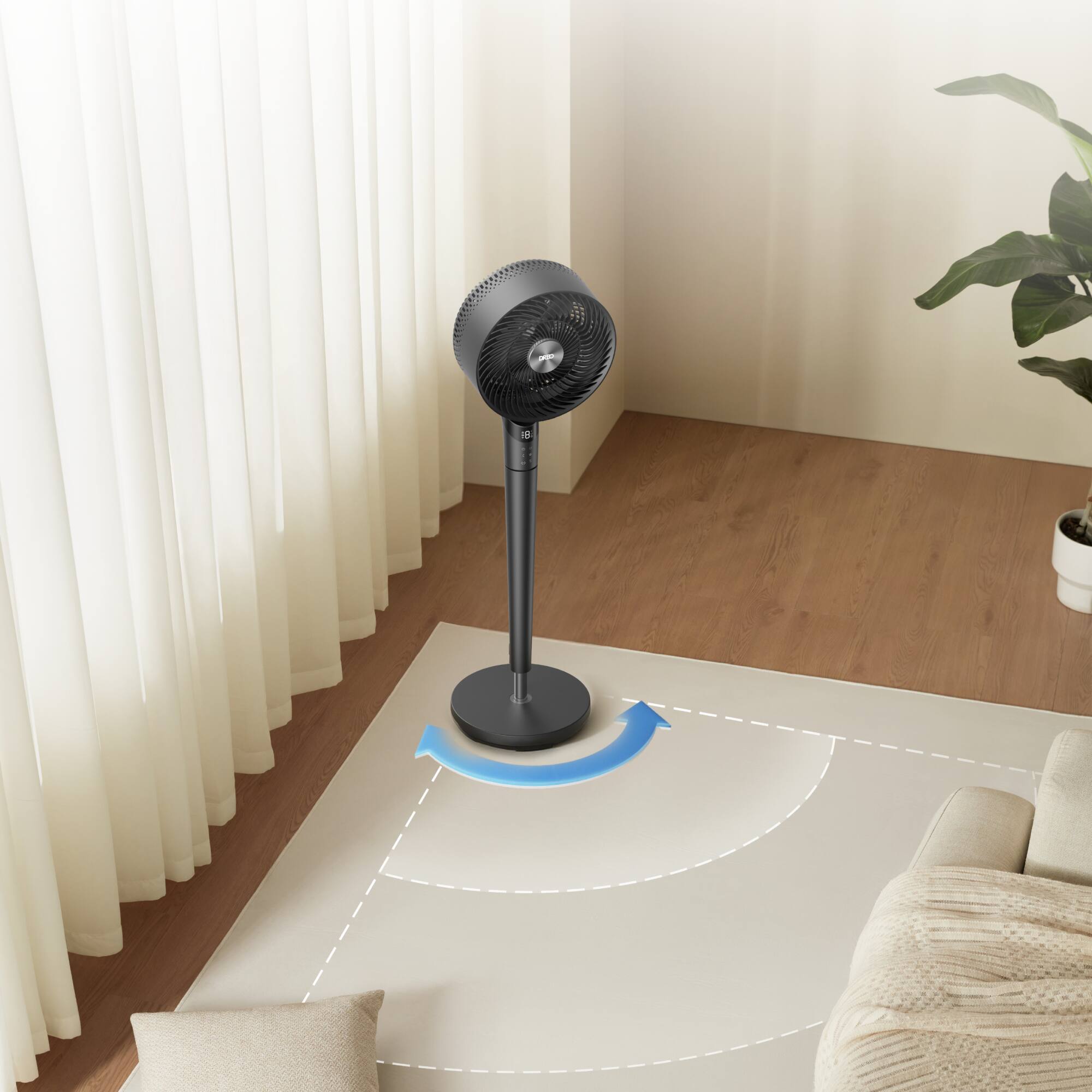 Alt View 3. Dreo - 8 in. Smart Pedestal Floor Fan with Remote, 9 Speeds, 20 dB Quiet, 120° 3D Oscillation, 38"-42" Adjustable Height - Grey.