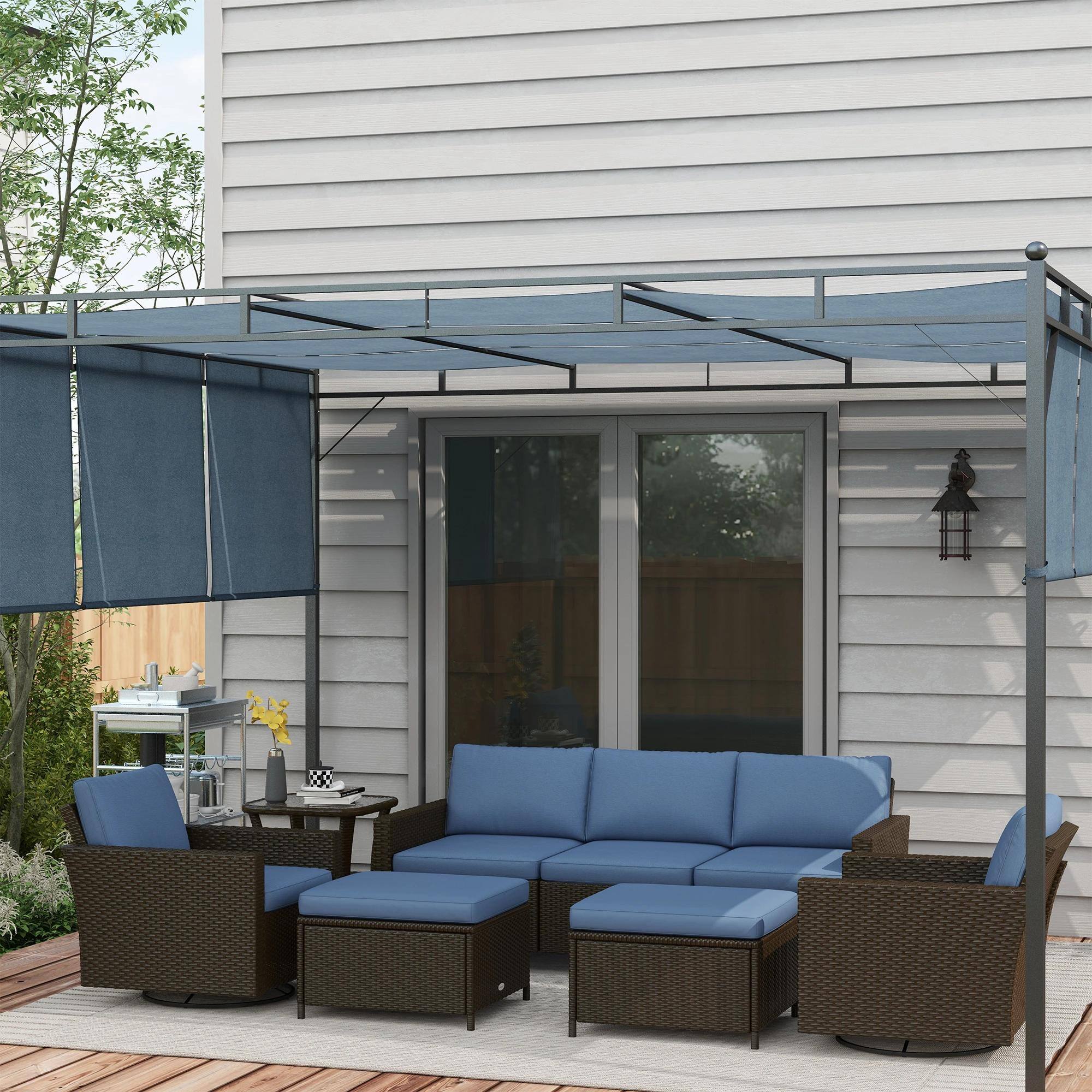 Angle. Spaco - Spaco 6PCS PE Rattan Patio Set, Swivel Rocking Sofa Side Table,Weatherproof - Coffee Brown.