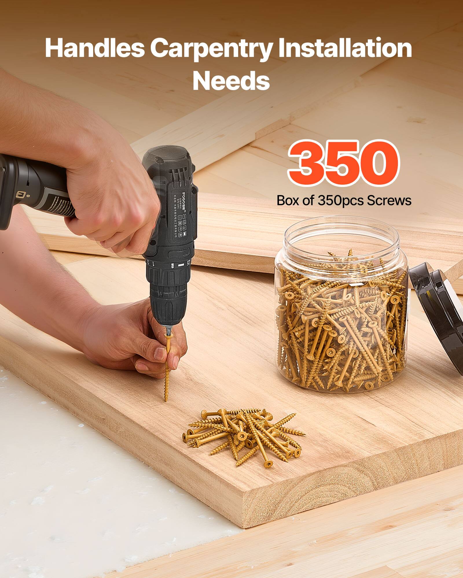 Handles Carpentry Installation Needs  
350 Box of 350pcs Screws