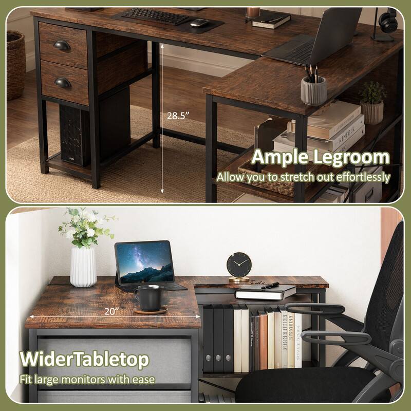 28.5" KINFOLK Ample Legroom Allow you to stretch out effortlessly  
20" Wider Tabletop Fit large monitors with ease