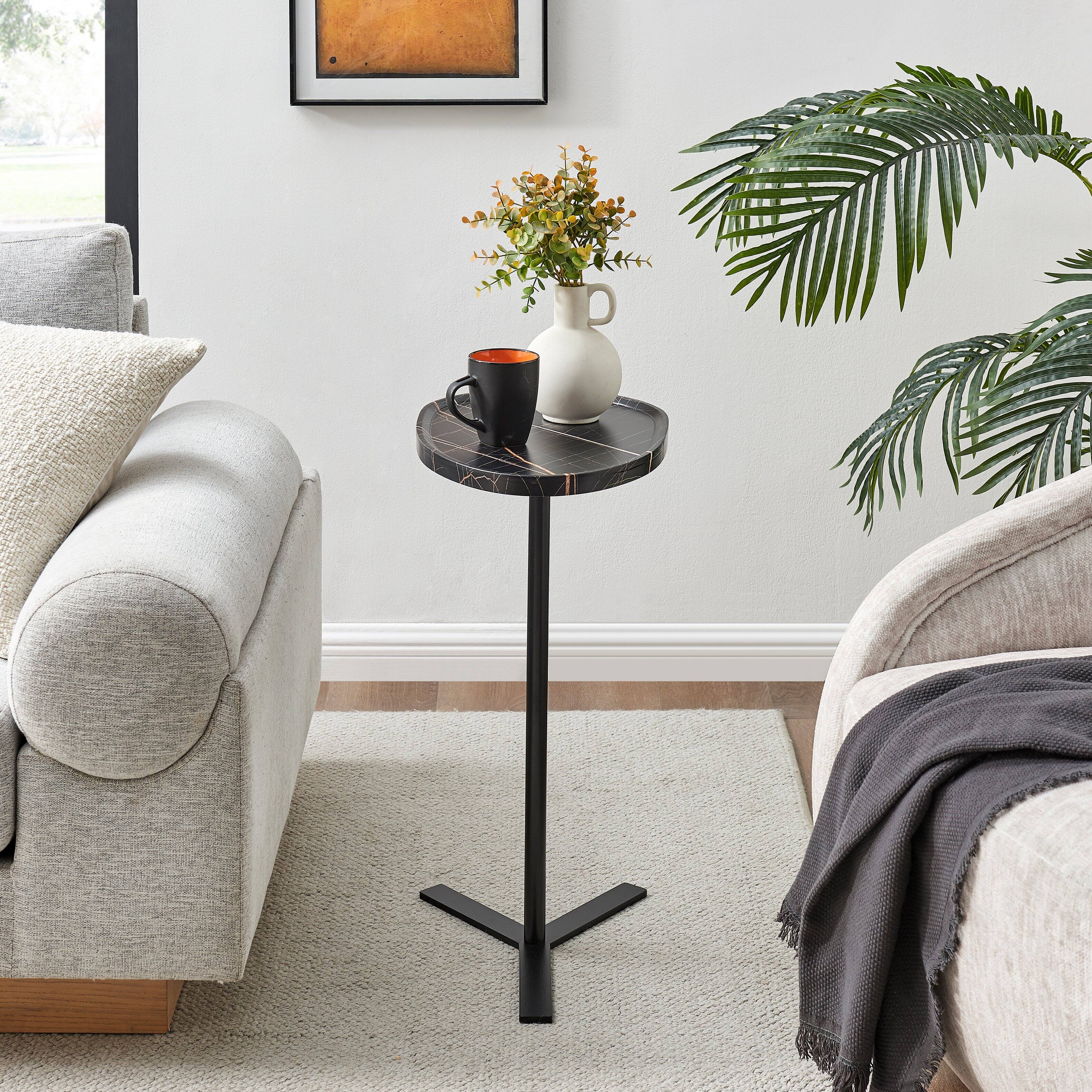 Alt View 1. Danya B - Carter Oval Teardrop Couch-Side Accent C-Table - Black Marble/Black - Black Marble/Black.