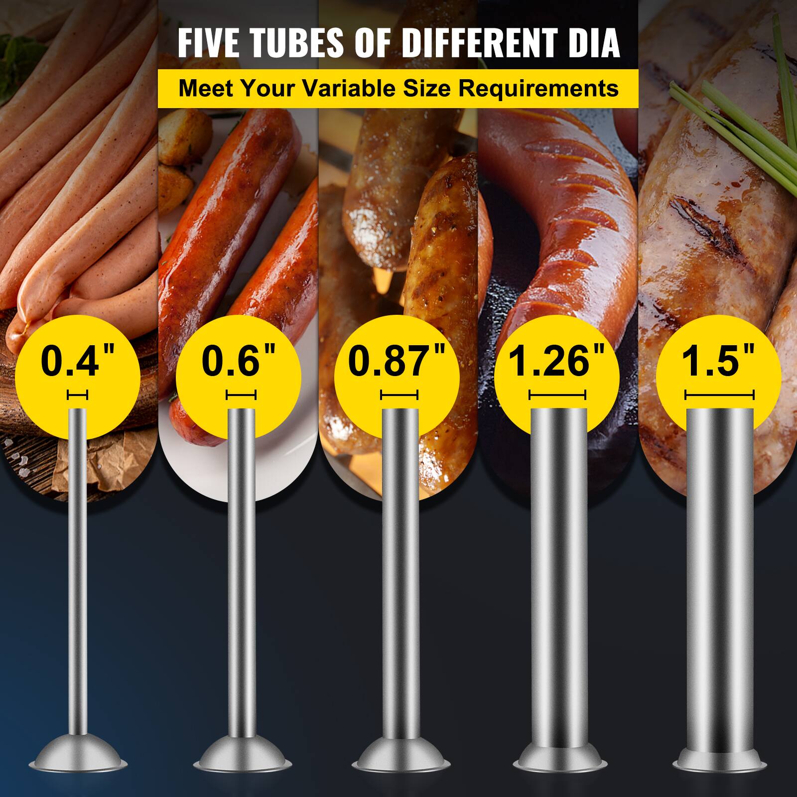 FIVE TUBES OF DIFFERENT DIA  
Meet Your Variable Size Requirements  

0.4"  
0.6"  
0.87"  
1.26"  
1.5"