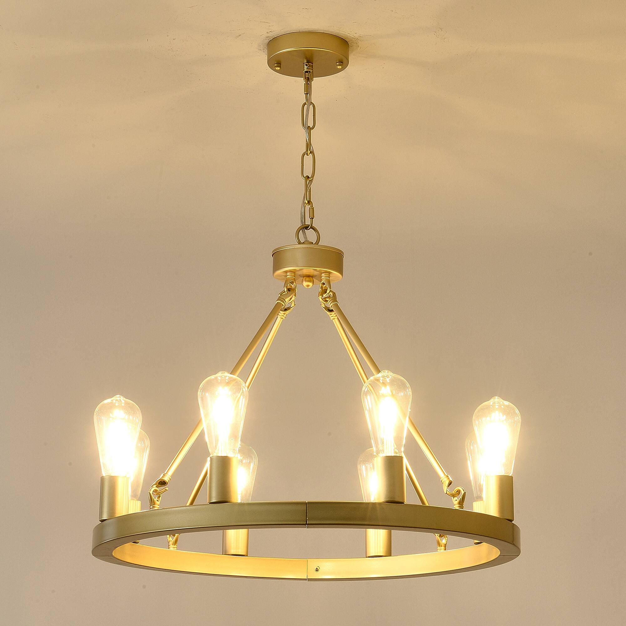 Alt View 4. Boyel Living - 8 Light No Bulbs Gold Wagon Wheel Chandelier with Light E26.
