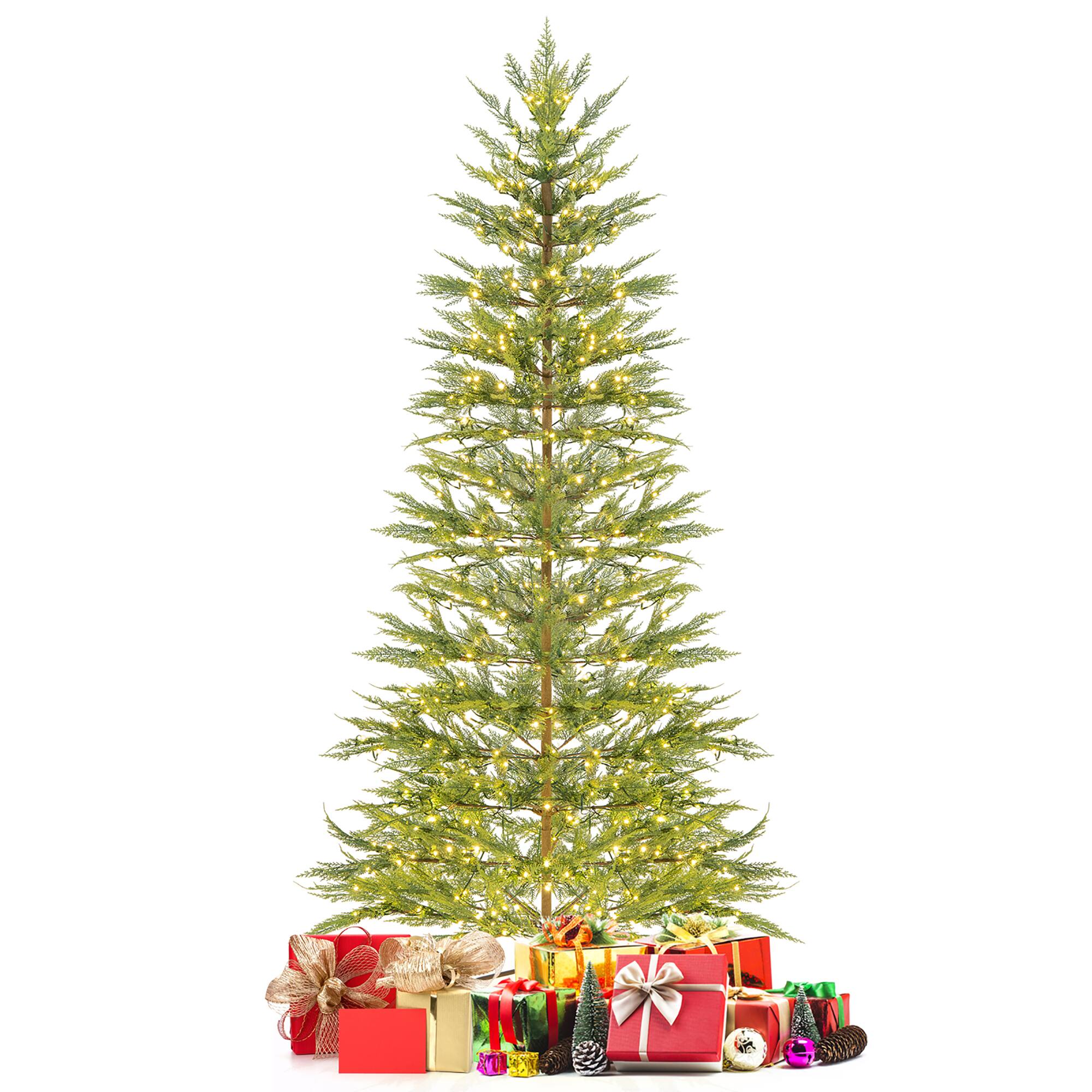 Alt View 9. Gymax - Gymax 7.5 FT Pre-Lit Artificial Christmas Tree Simulated Cypress Xmas Tree w/ Hinges - Green.