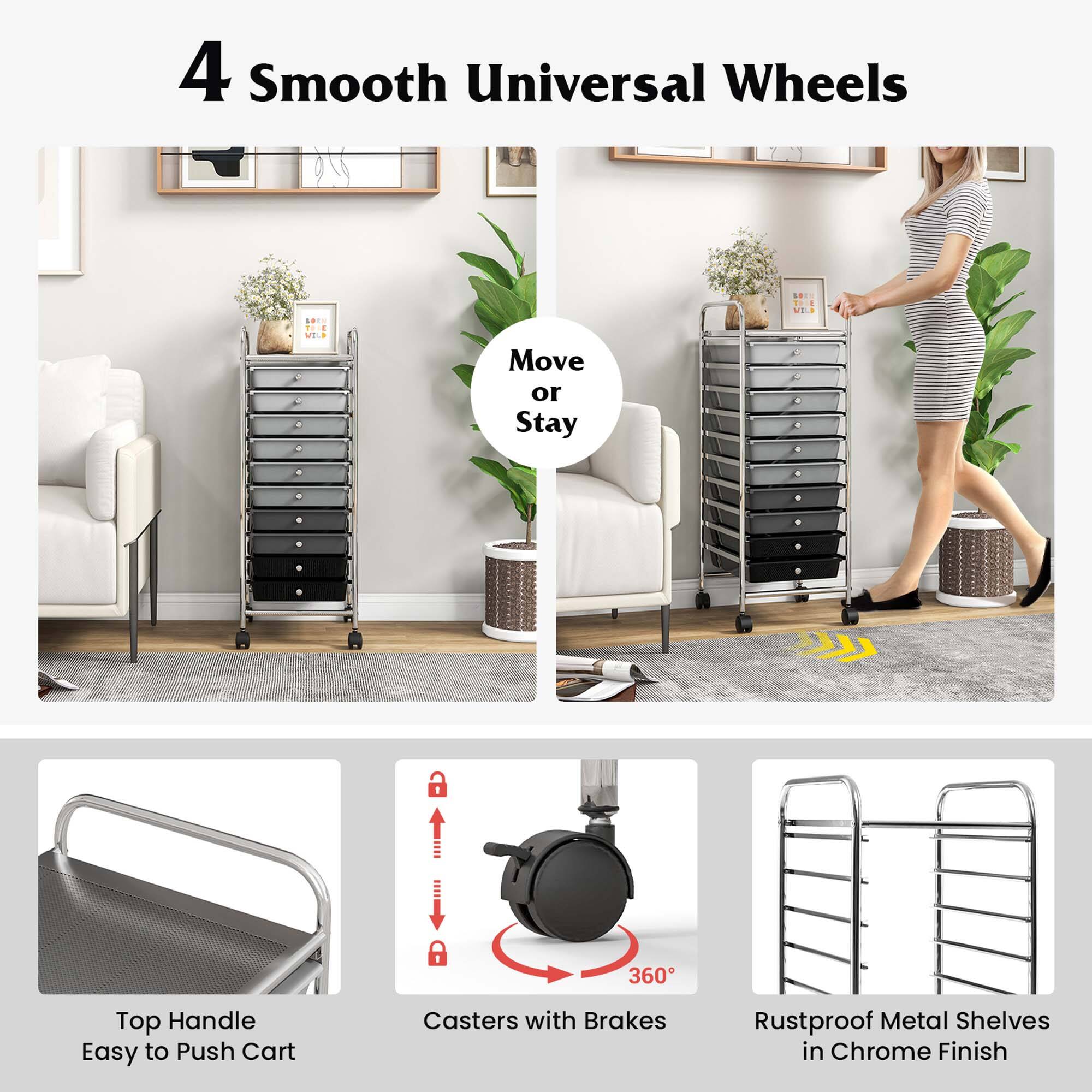 4 Smooth Universal Wheels NIL. .I. Move or Stay 6 360 - Top Handle Easy to Push Cart Casters with Brakes Rustproof Metal Shelves in Chrome Finish