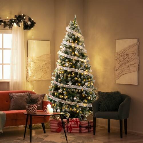 Alt View 9. Winado - 7.5FT Christmas Tree Artificial Snow Tipped with 350 Lights, Ornaments, Base for Indoor Outdoor Holiday Party Decoration - Green with Snowy Tips.