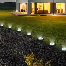 Oumilen - 8-Pack Solar Ground Lights, 8 LED Cool White Solar Disk Lights IP65 Waterproof Stainless Steel In-Ground for Yard