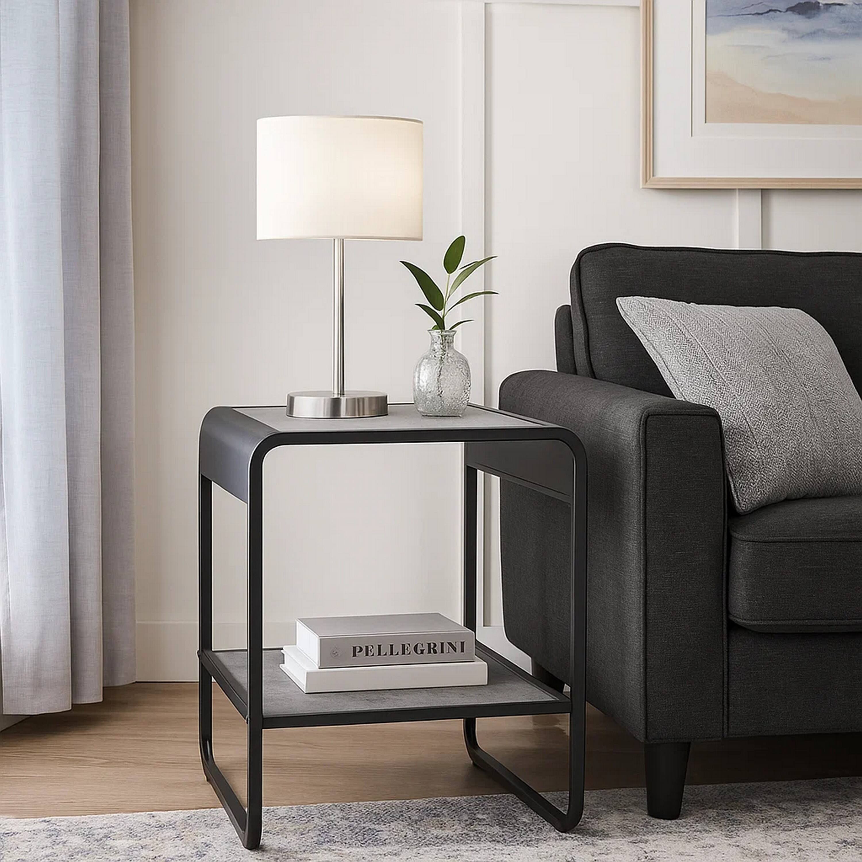 Alt View 5. Manhattan Lane - Ish 21 Inch Modern End Table with Open Shelves, Wood - Gray and Black.