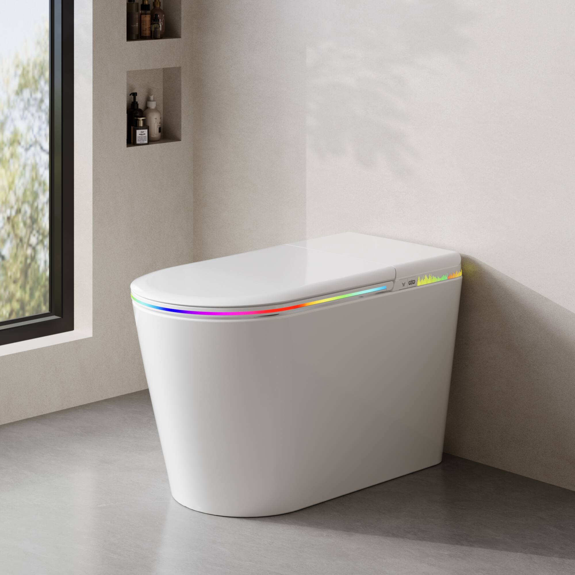 Alt View 2. Vipbear - Smart Toilet with Bidet Built-in,One Piece Toilet with Foam Shield,Auto Open/Close Lid,Heated Seat - White.