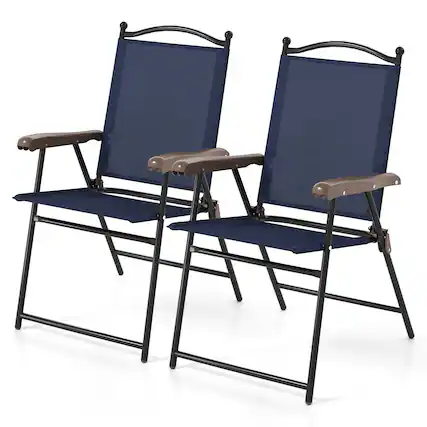 Front. Gymax - Gymax Patio Folding Chairs Set of 2 Outdoor Dining Chairs w/ Ergonomic Backrests & Armrests - Navy.