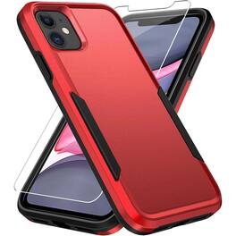 Bundle - Entronix - for iPhone 12/12 Pro - Soft-Touch Dual-Layer Case & 1 Screen Protector - Red