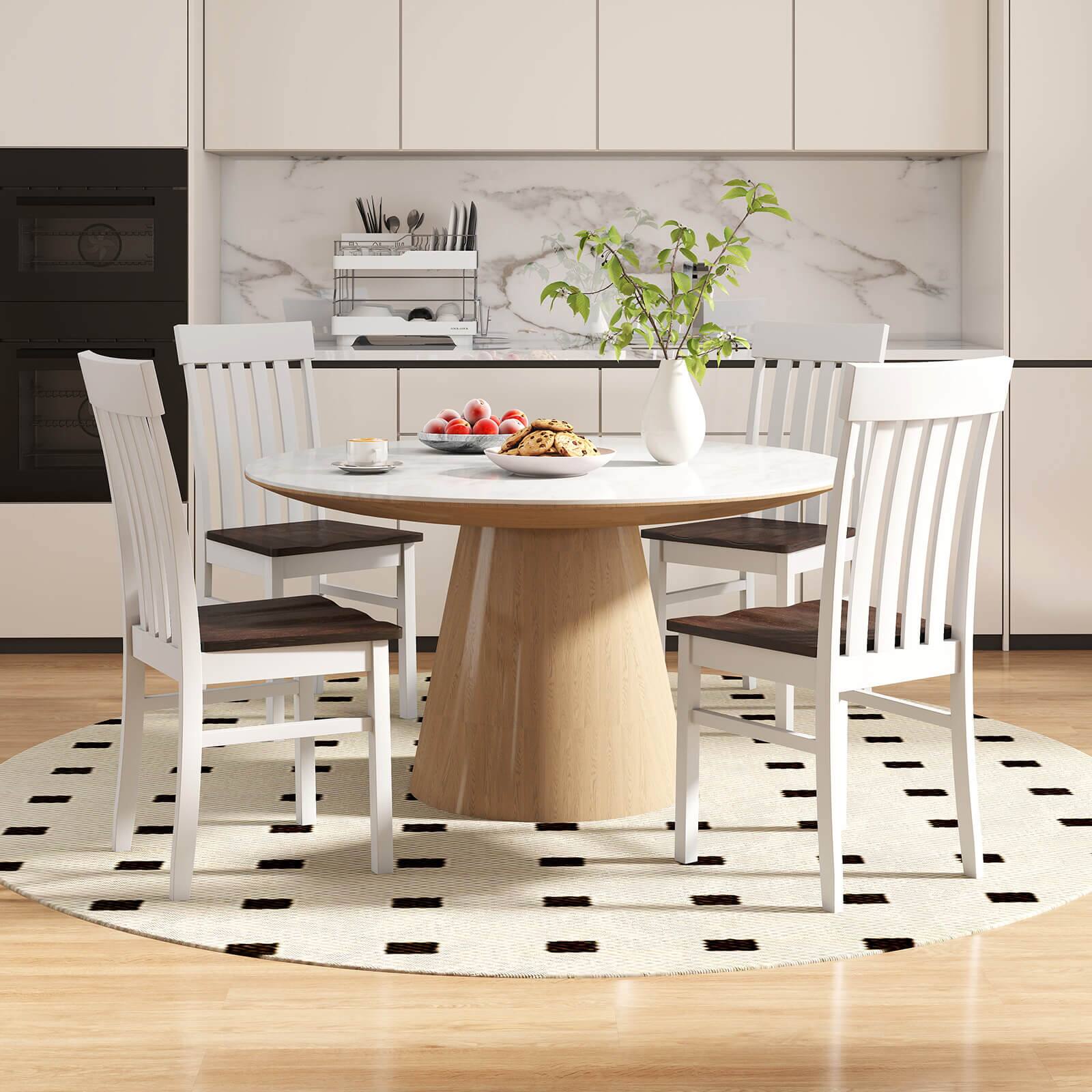 Alt View 4. Costway - Costway Dining Chairs Set of 4 with Slatted High Backrests Concave Seats Rubber Wood Legs - White,Walnut.