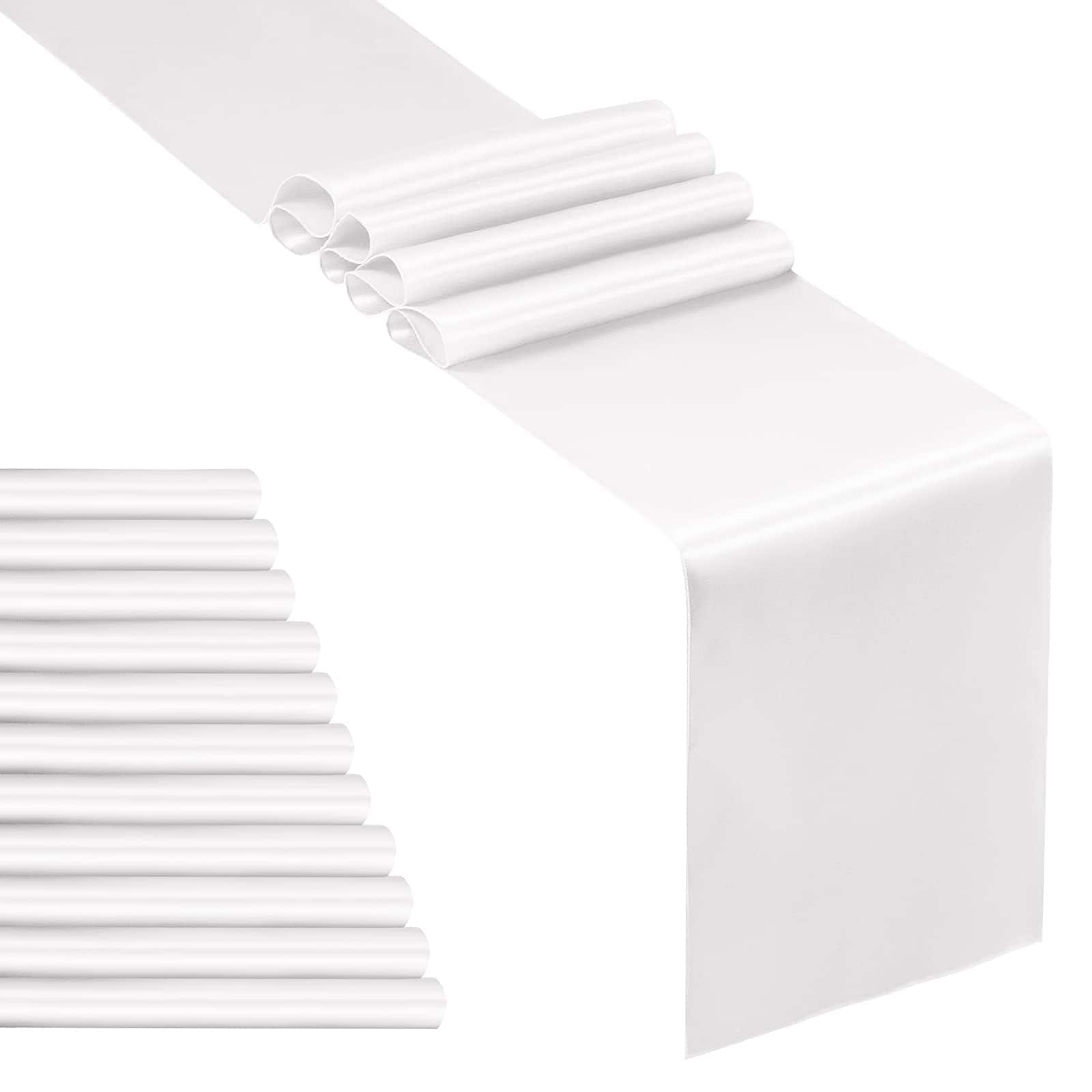 Paradigms Interiors - 4 Royal Satin Table Runner 12 X Long Bright Smooth Wedding Decorations For Birthday Parties Buffet Banquets - White-4