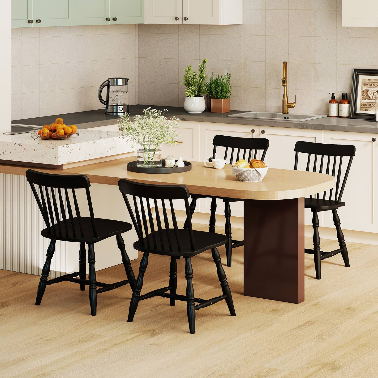 Alt View 3. Costway - Costway Windsor Dining Chairs Set of 2 with Turned Legs Curved Spindle Back for Living Room - Black.