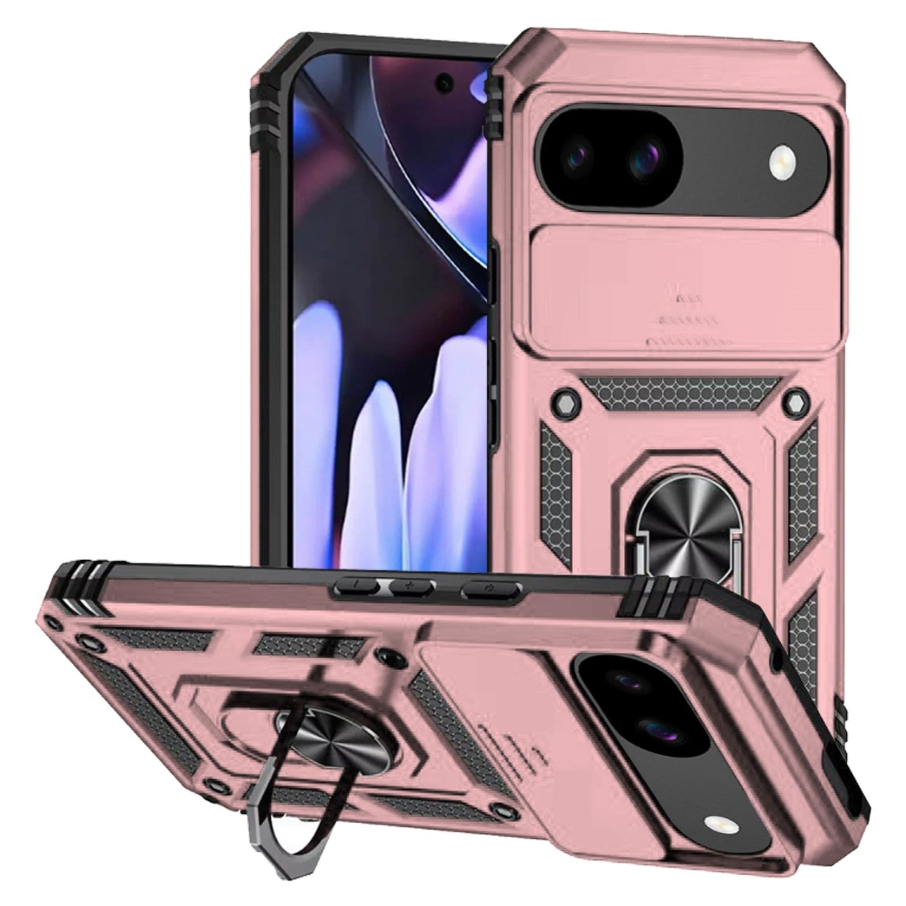 Kitcheniva - Shockproof Ring Stand Camera Lens Cover Phone Case With Tempered Glass For Google Pixel 9a - Rose Gold price history on PriceWatchPro