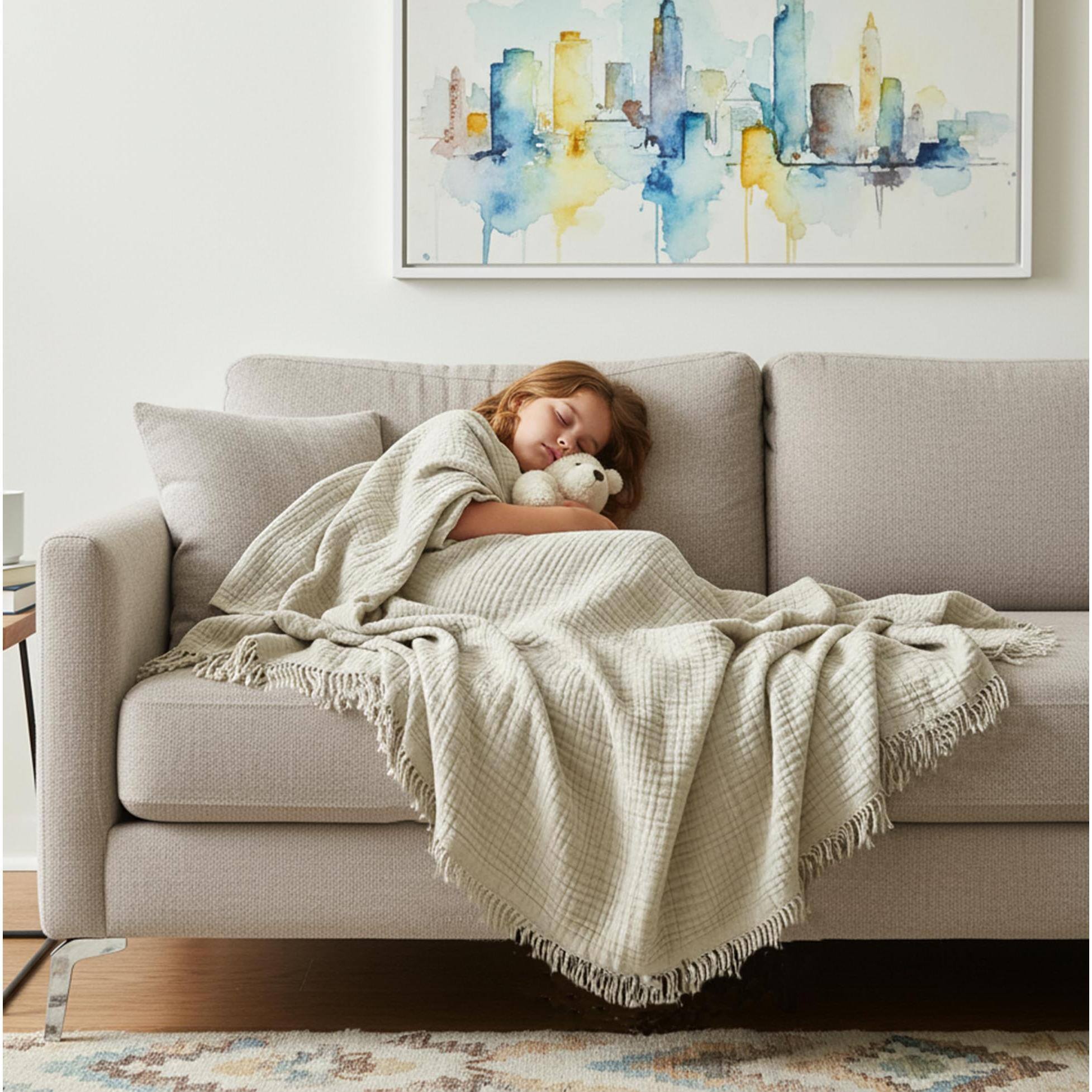 Alt View 2. Dapper Styles - Cotton 90 x90 Queen Muslin Blankets For Adults Couch Plant Dyed Breathable Lightweight Soft Gauze Bed All - Dark Grey-Large Throw.