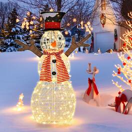 Costway - Pre-Lit Standing Snowman Artificial Christmas Decoration with 80 LED Lights - Gold