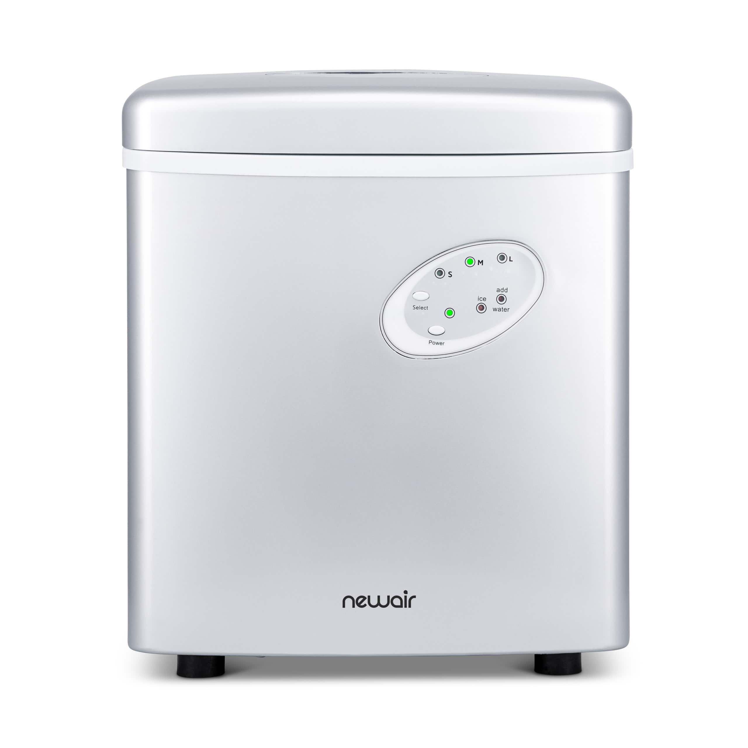 Angle. NewAir - 12" 28-lb Portable Ice Maker - 3 Ice Sizes - Silver.