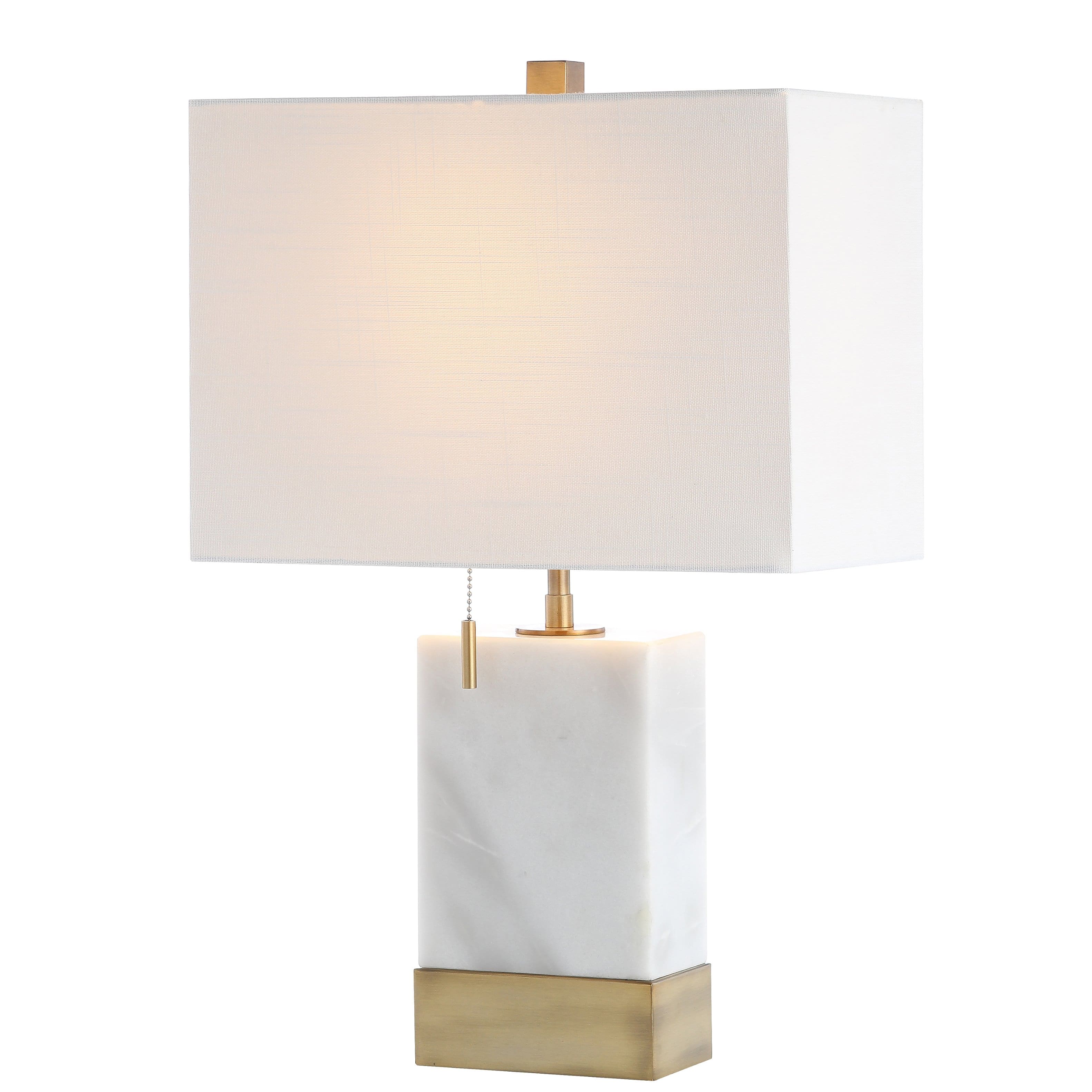 Jonathan Y - Trevor 22.5" Marble/Iron Gold Modern Console LED Table Lamp, white - White/Brass Gold