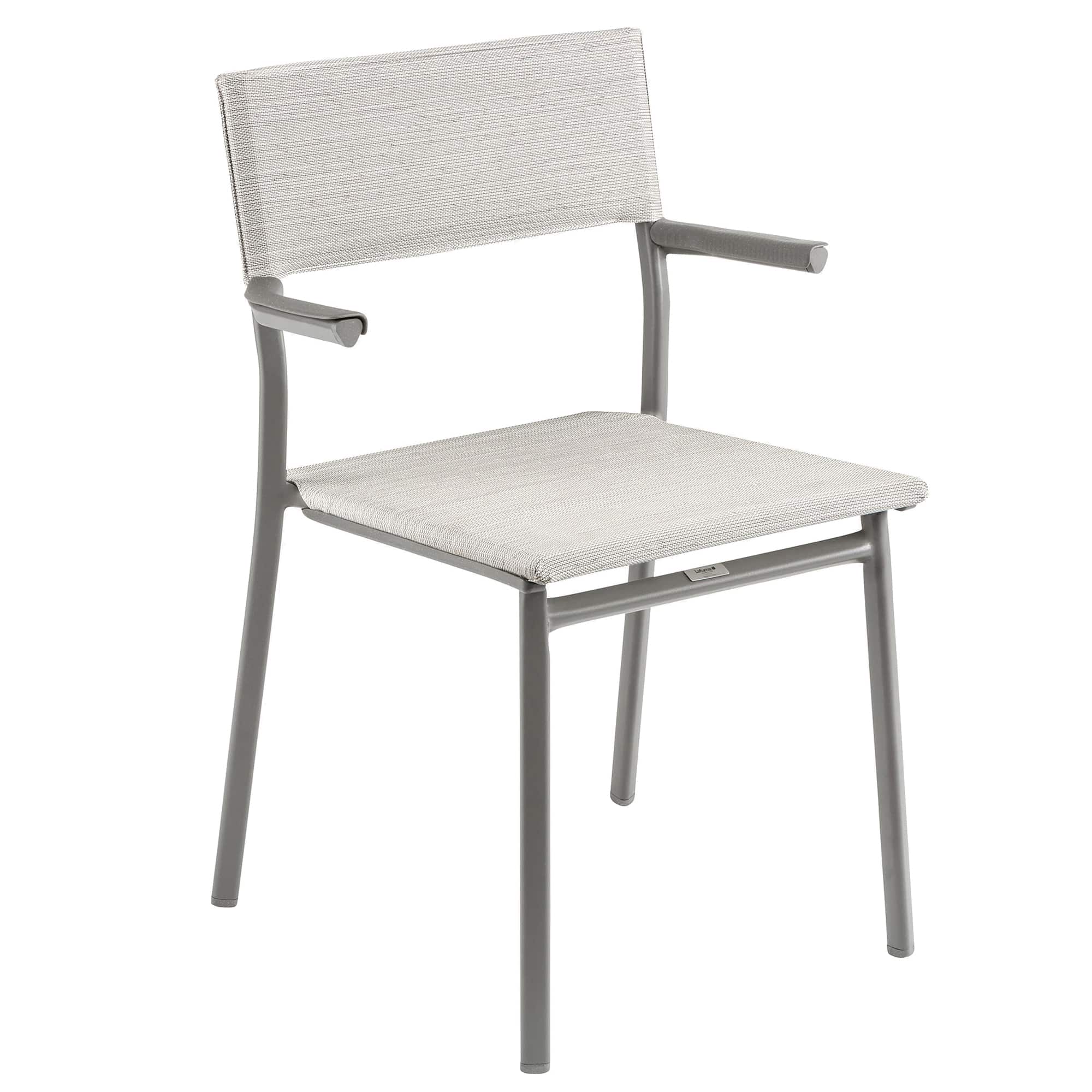 Lafuma - Batyline Duo ORON Outdoor Dining Armchair, Titanium/Pebble (Set of 2) - Titane Frame - Galet, Set of 2